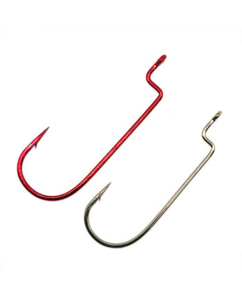 Worm Hooks, Offset Shank, Round Bend - Red and Bronze